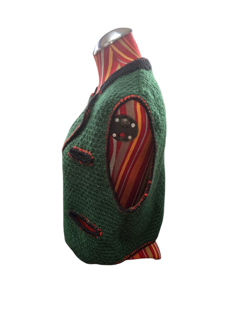 Austrian Trachten Tyrolean Wool Handknit Green Vest Waist Coat - Picture 4 of 12